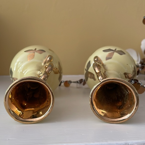 Two matching Vintage Le Pere Pottery yellow bud vases with gold luster details. - Picture 3 of 6